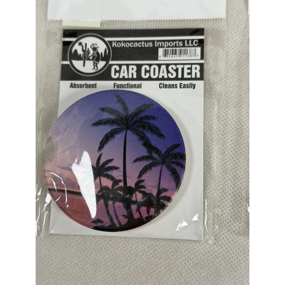 Two Car Coasters Pink and Purple Palm Trees New